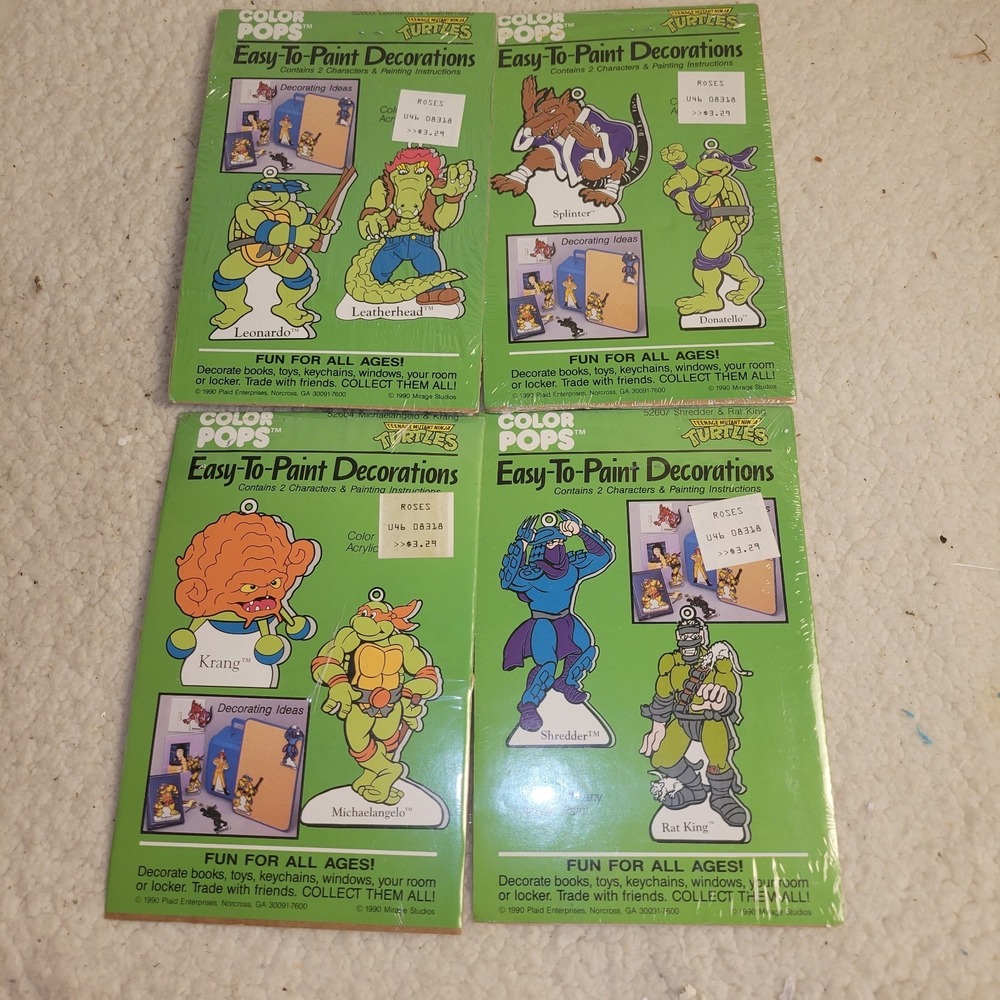 1990‎ Teenage Mutant Ninja Turtles Mirage Studios Easy Paint Ornaments 4 Sets